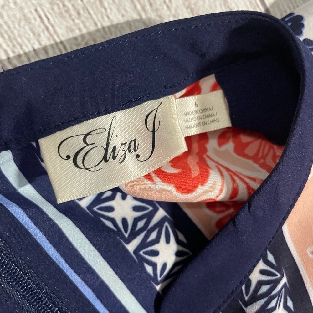 ELIZA J Women’s Bandana Print Handkerchief Dress Navy Orange Boho Coastal Size 6 - Picture 6 of 12